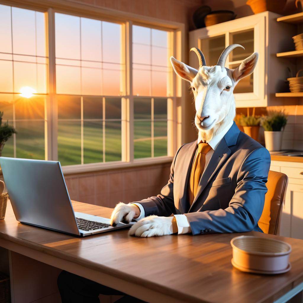 Surreal Goat in a Suit at Sunset