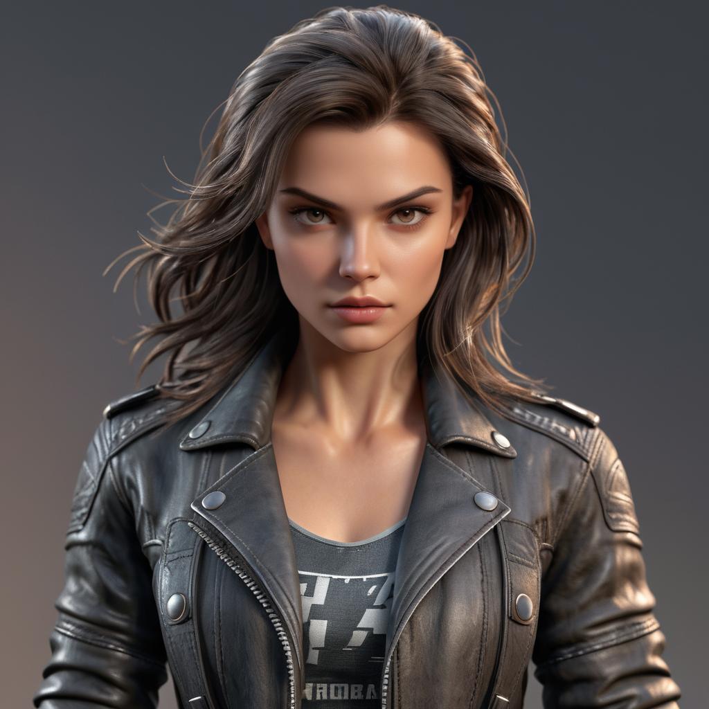 Fierce Woman in Rugged Leather Jacket