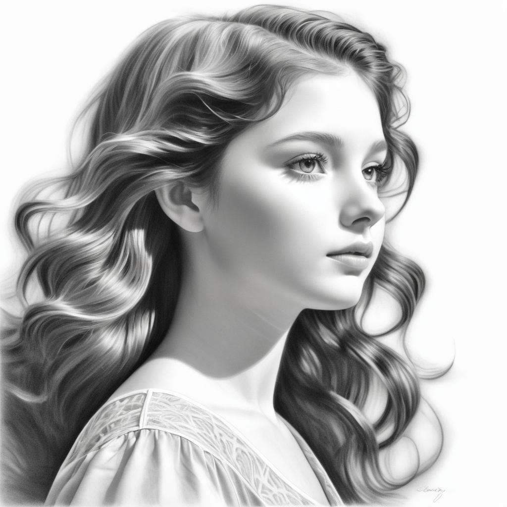 Elegant Pencil Sketch of a Young Girl