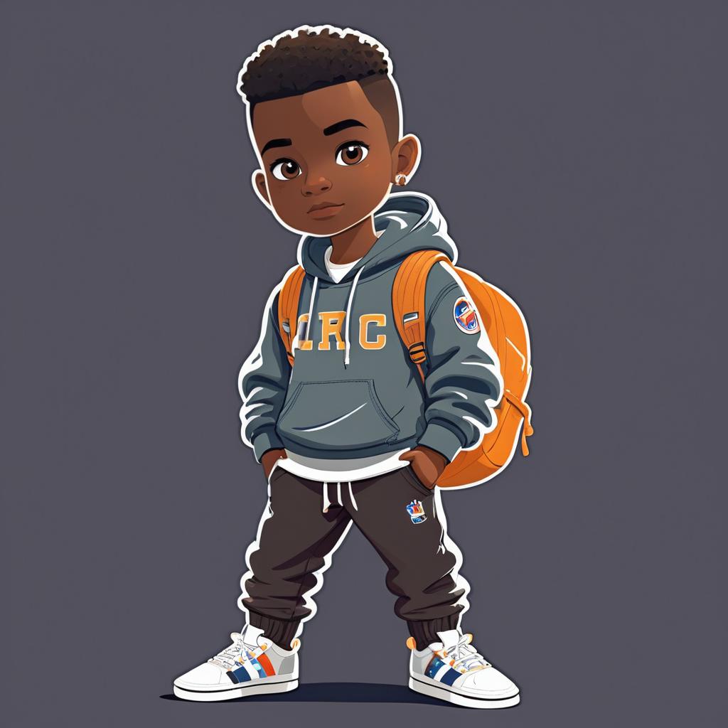 Cartoon Boy in Hoodie and Sweatpants