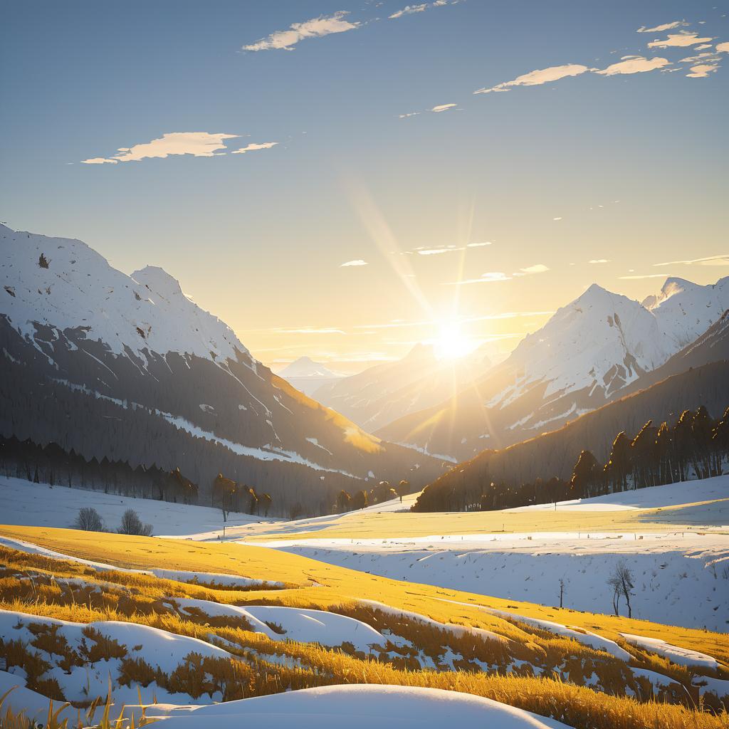 Serene Snow-Capped Peaks Under Sunshine