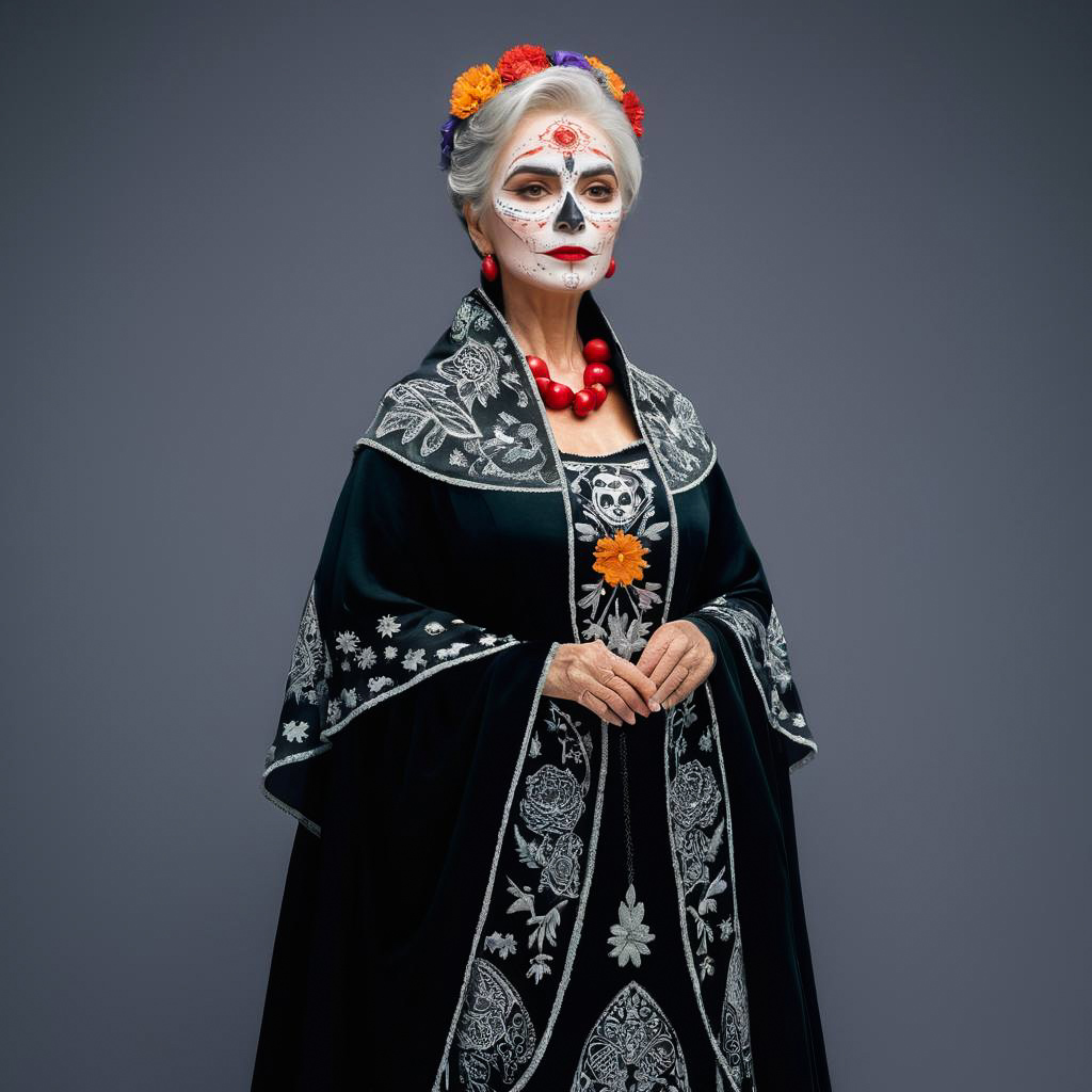 Elegant Elderly Woman in Catrina Costume