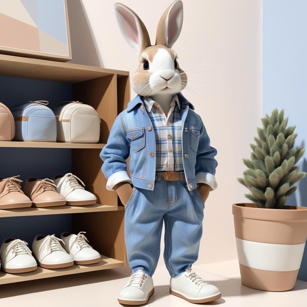 Sophisticated Anthropomorphic Rabbit in Denim