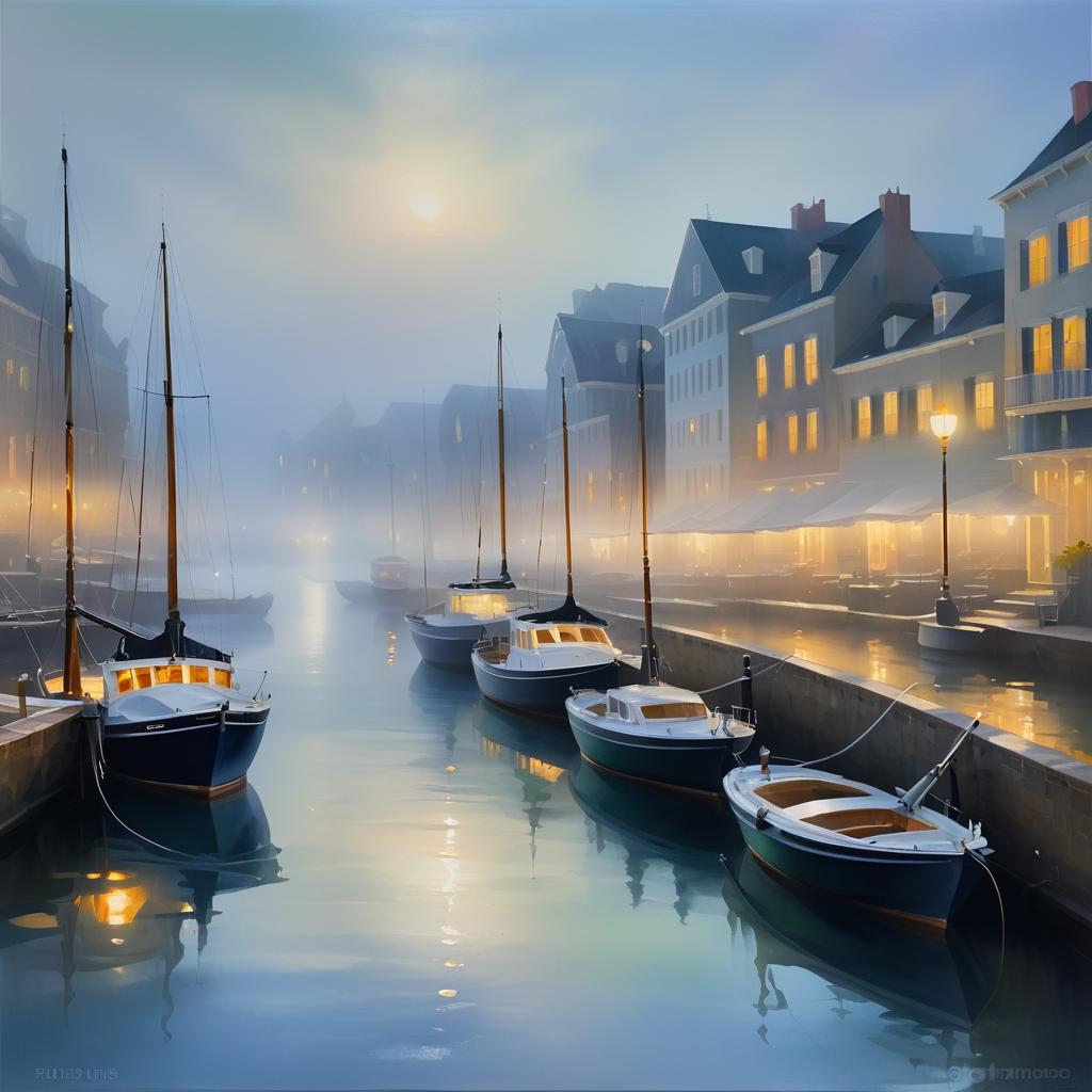 Foggy Harbor at Dusk in Impressionism