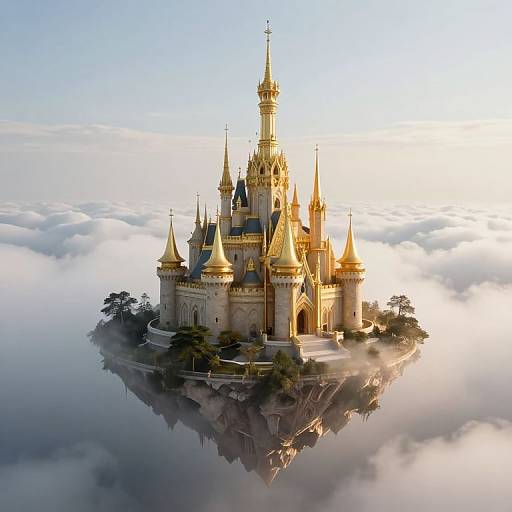 Floating Golden Castle in Clouds