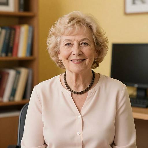 Smiling Older Woman in Colorful Office