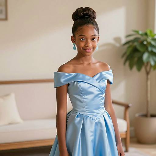 Young girl in blue satin dress
