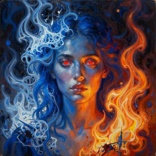 Blue Flame Woman Duality Portrait