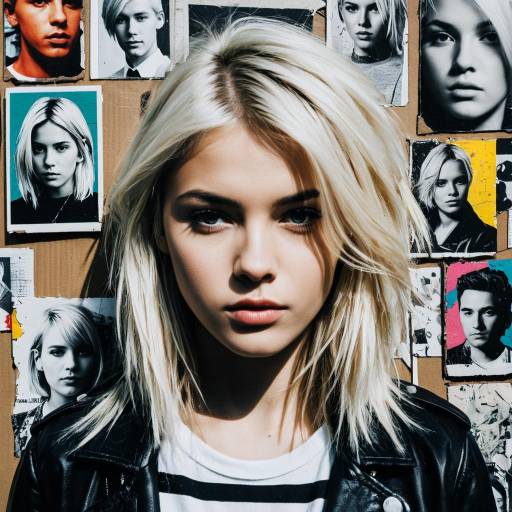 Platinum Blonde Teenager with Collage Background
