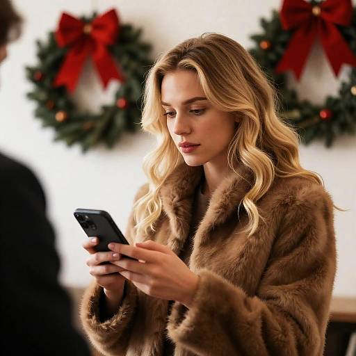 Blonde Woman in Fur Coat with Phone