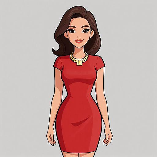 Chic Woman in Red Dress Smiling