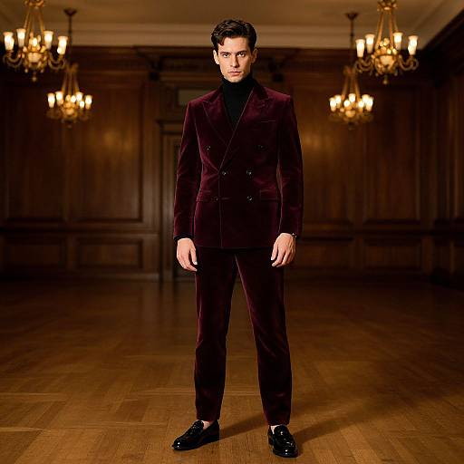 Sophisticated Man in Burgundy Velvet Suit