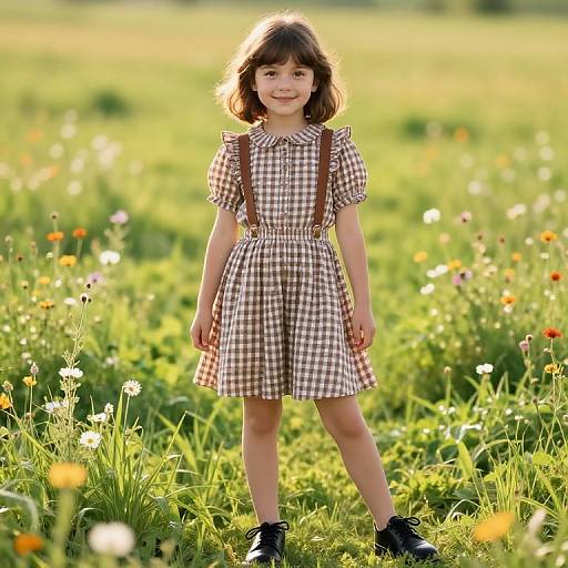 Cheerful Girl in Sunny Meadow Dress