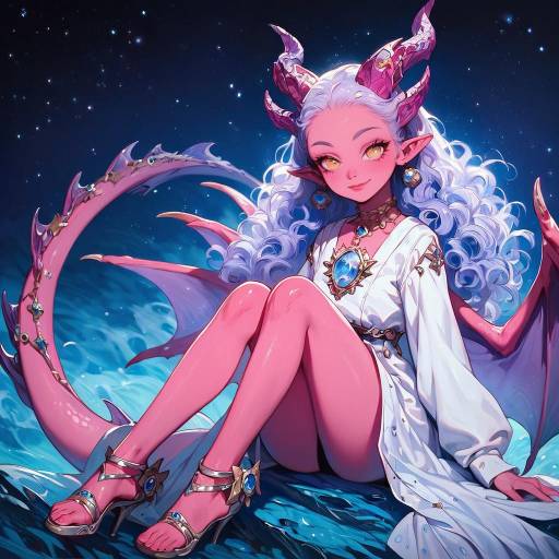 Enchanting Dragon Girl Under Starry Sky