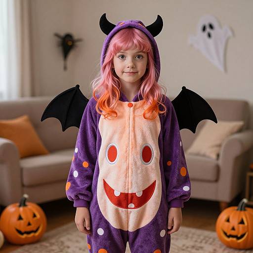 Cute Girl in Detailed Halloween Onesie
