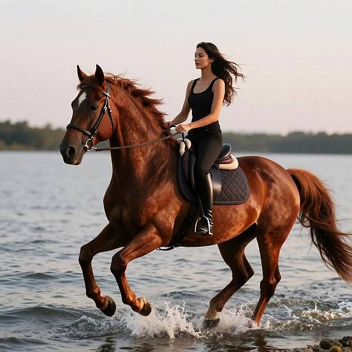 Elegant Woman on Prancing Chestnut Mare