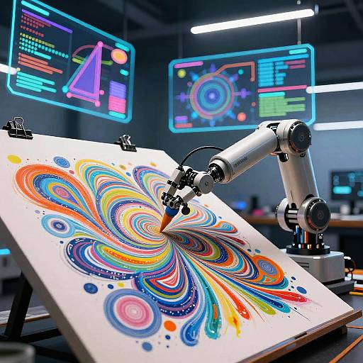 Robotic Arm Creating Abstract AI Art