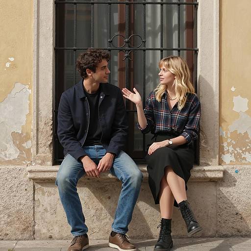 Casual Couple on Stone Ledge Photograph