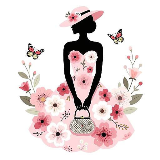 Elegant Woman in Floral Dress Illustration