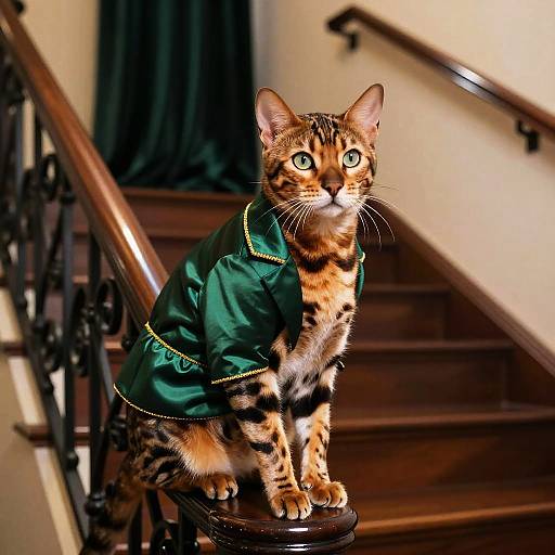 Regal Bengal Cat in Emerald Blazer