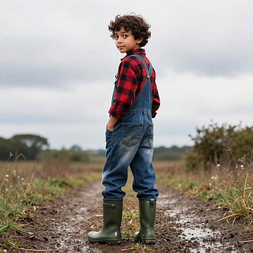Playful Boy on Muddy Forest Trail