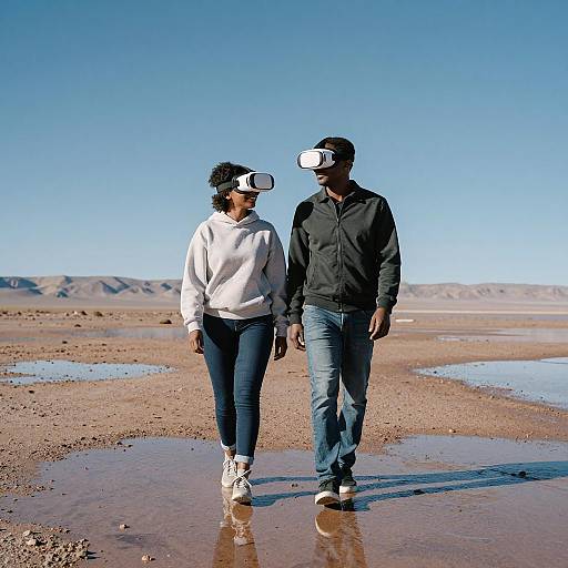 Couple Exploring VR in Desert Landscape