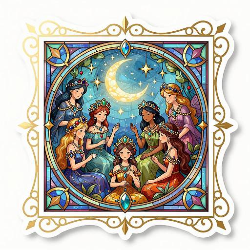 Whimsical Fairy Gathering with Gold Border