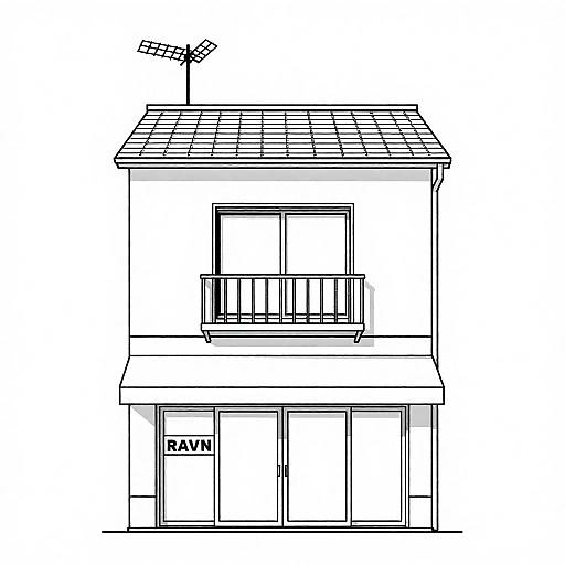 Minimalist Two-Story Japanese Shop Lineart