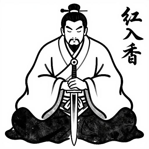 Bearded Man in Robe with Sword