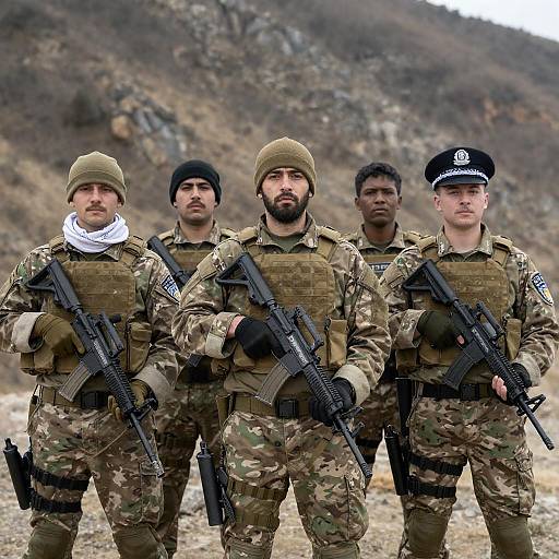 Intense Soldiers in Rocky Terrain