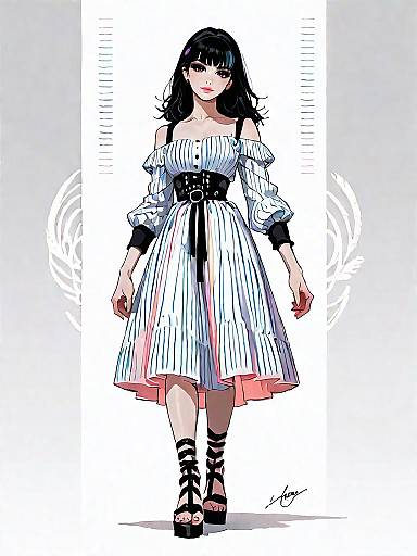 Boho-Chic Woman in Striped Off-Shoulder Dress