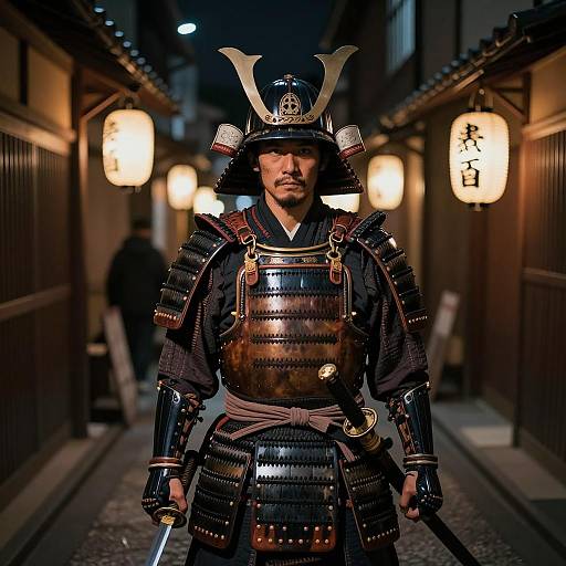 Samurai Warrior in Dimly Lit Alley