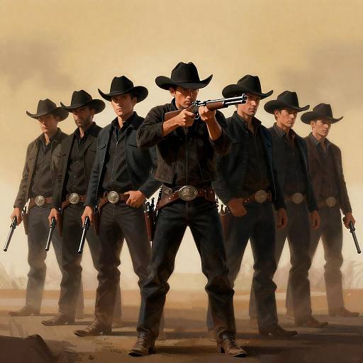 Row of Serious Cowboys with Firearms