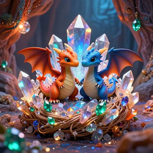 Magical Baby Dragons in Crystal Nest