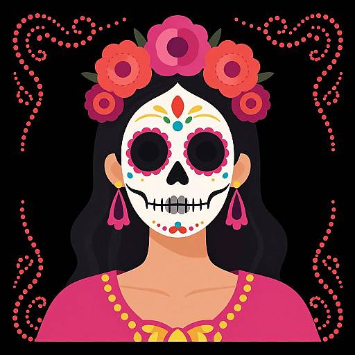 Vibrant Sugar Skull Woman Illustration