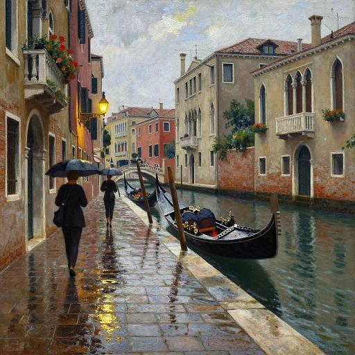 Impressionist Rainy Venice Street Scene