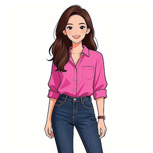 Smiling Woman in Vibrant Casual Outfit