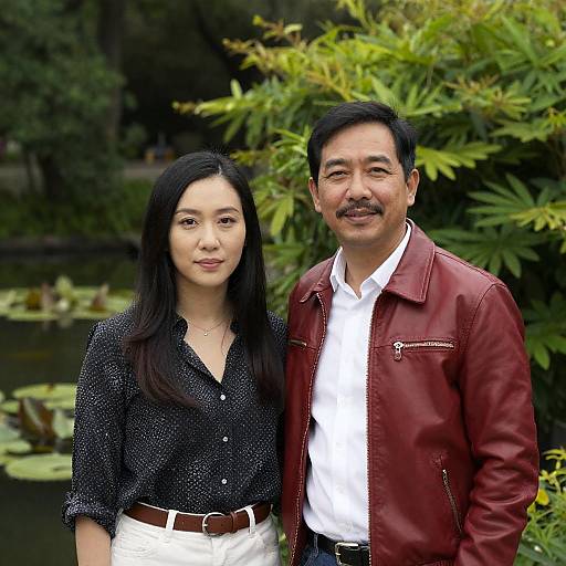 Asian Couple by Pond with Greenery