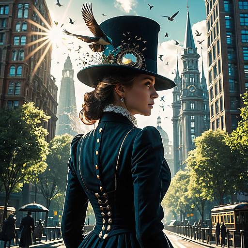 Victorian Lady in Futuristic City