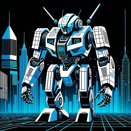 Futuristic ASCII Robot with Sci-Fi Cityscape