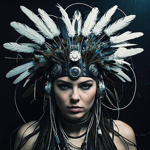 Biopunk Woman with Feathered Headgear