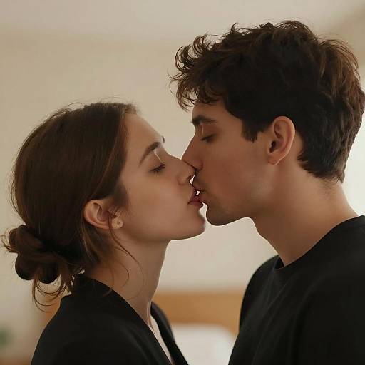 Intimate Close-Up of a Couple Kissing