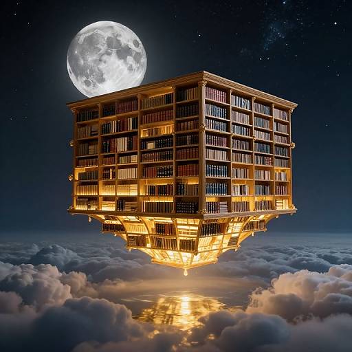Majestic Cosmic Library Above Clouds