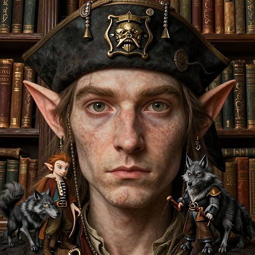 Surreal Library with Fantasy Characters