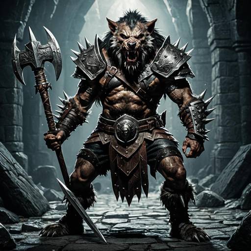 Gnoll Berserker in Leather Armor with Spiked Mace