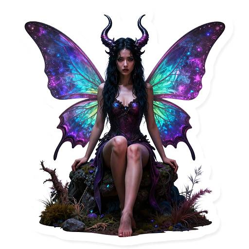 Realistic Fairy Sticker in Neon Forest