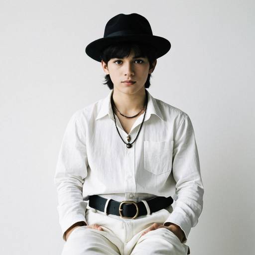 Young man in black hat and white outfit Young man in black hat and white outfit