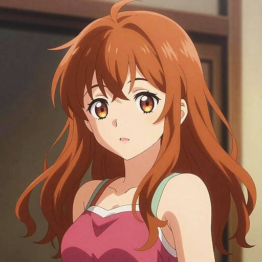 Vivid Anime Portrait of Copper-haired Woman