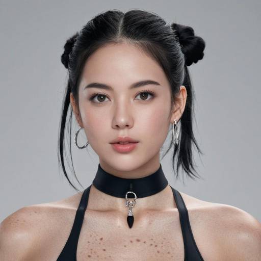 Portrait of Young Woman with Space Buns Hairstyle