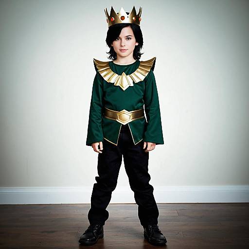 Boy in Loki Halloween Costume with Crown